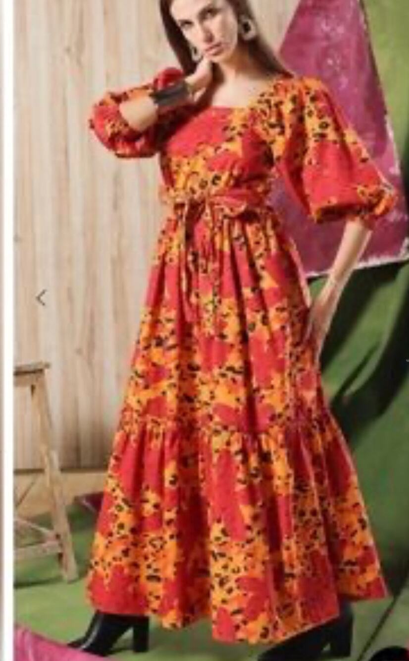 Maude Vivante Women’s Tropical Maxi Belted Dress Size L Cruise Island Vacation